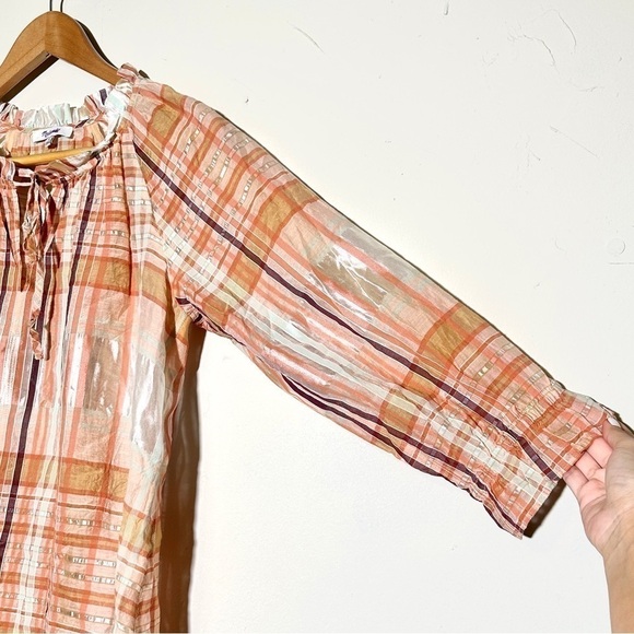 Madewell Wilton Plaid Print Tie-Neck Ruffle Sleeve Silk Blend Top Size Small - Picture 6 of 15